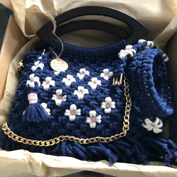 Macrame bag pink flowers - Picture 4 of 5